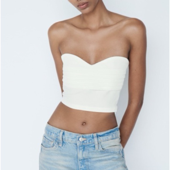Zara White Pleated Strapless Top - Picture 2 of 6